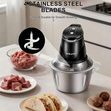 SOKANY7020 Home Meat Grinder, Stainless Steel Meat Grinder, 2L Large Capacity, 400W Powerful Motor, Dual Speed Control, Six-Blade Even Grinding, Stainless Steel Body, Meat/Baby Food/Vegetable Chopper All-In-One - View 6