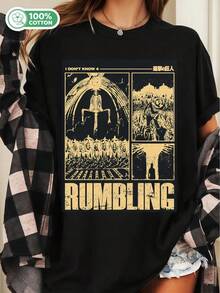Vintage  The Rumbling 100% Cotton Unisex Short Sleeve Anime Manga Graphic Tee Streetwear - Black - View 6