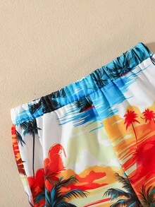 Set 3pcs/Set Kemeja Lengan Pendek Motif Cetak untuk Anak Laki-laki, Celana Pendek & Topi, Modis & Minimalis, Koleksi Terbaru Musim Panas 2025 - MultiWarna - View 8