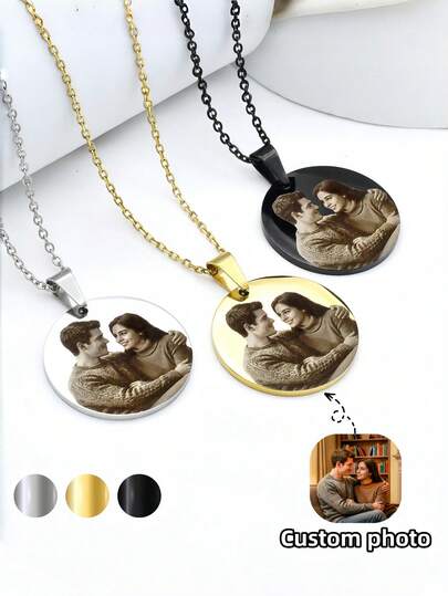 1 mặt dây chuyền ảnh khắc theo yêu cầu, khắc chữ viết tay của riêng bạn lên ảnh màu, trang sức khắc laser bằng thép không gỉ, 3 lựa chọn màu sắc, quà tặng cho Ngày Valentine, Ngày của Mẹ, kỷ niệm cho cặp đôi.