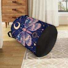 1PC Mystical Moon Moth Print Laundry Hamper, Celestial Astrology Collapsible Storage Basket For Bedroom Decor - Blue - View 3