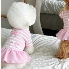 Lightweight Breathable Striped Dog Dress, Casual Pet Clothes For Small Dogs, Spring/Summer - White - View 3