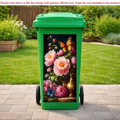 1 miếng dán thùng rác 2D phẳng tự dính, nhãn dán thùng rác hình hoa bướm cổ điển, decal thùng rác hoa trang nhã, trang trí nhà cửa bằng PVC chống thấm nước, dễ bóc và dán, nhãn dán nghệ thuật phẳng, trang trí nhà bếp.