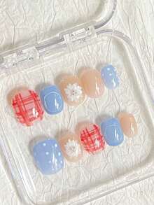 10片/套 短方形纯手工美甲贴纸，手绘冰花渐变格纹设计，柔和亮丽，适合日常美甲和节日派对礼物，是女孩理想的美甲护理产品，包含一套美甲贴纸 - Follow Your Heart - 查看 9