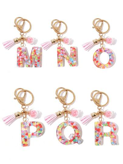 1 A-Z Resin Pink Heart-Shaped Letter Keychain Pendant, Suitable For Women And Girls, Can Be Hung On Wallets And Handbags As A Decorative Letter Keychain