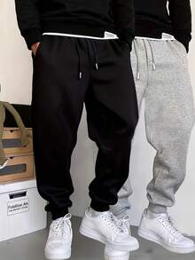 2条装男士休闲运动裤，经典抽绳腰带弹性裤脚运动裤 - 彩色 - 查看 1