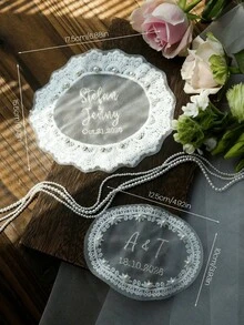 1 Peça Patch Decorativo Bordado Personalizado para Vestido de Noiva, Aplicação de Renda com Nome da Noiva e Data Personalizados, Patch Bordado Personalizável para Decoração de Vestido de Casamento, Acessório de Noiva Elegante com Renda e Pérolas, Lembrança Romântica da Noiva, Presente Único para a Noiva, Presente Perfeito para Chá de Panela - Multicolorido - Visão 8