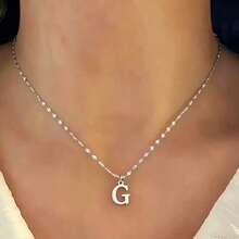 不锈钢极简字母项链套装，女士人字纹链项链，唇形链，多层字母项链 - 銀色2 - 查看 29