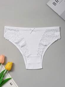 4 chiếc quần lót dây T-string ren trắng có gân, thoáng khí, thoải mái dành cho nữ - trắng - Xem 2