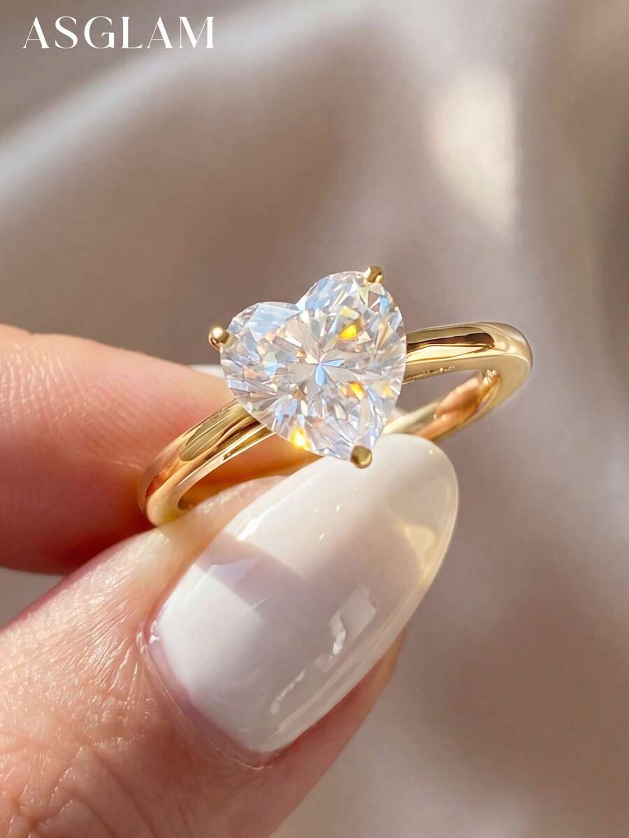 1 chiếc nhẫn bạc 925 mạ vàng và đính đá Cubic Zirconia trắng, thanh lịch và thời trang, thích hợp làm quà tặng kỷ niệm/sinh nhật. - Vàng - Xem 1