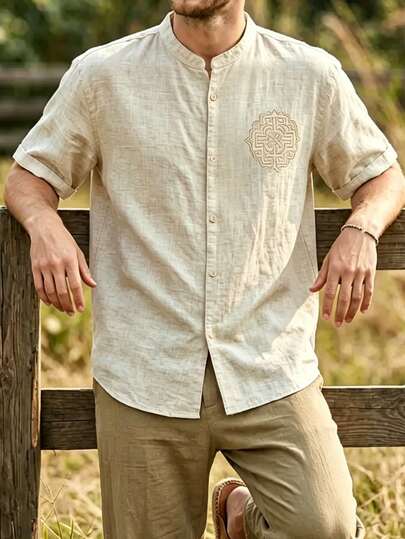 Men's Casual Button-Down Short Sleeve Shirt For Summer