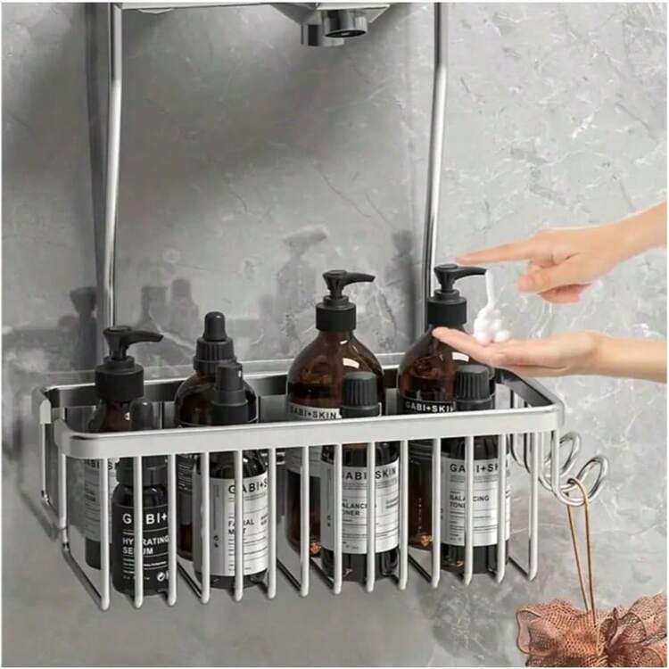 No Drill Aluminum Alloy Bathroom Shelf, Shower Caddy Shampoo Rack, Basket Storage Organizer Bathroom Accessories - Multicolor - View 4