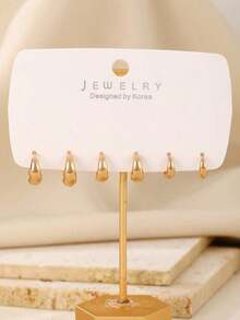 3pairs Minimalist Exaggerated Hoop Earrings Women, Festival - 黃金 - 查看 3