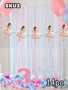 7/14/21pcs Customized Ballet Dancer Photo Banner, Personalized Baby Face Colorful Flag, Unique Pink Ballet 1/2 Year Old Birthday Party Decor, Ballet Theme Decoration Garland - Multicolor - View 12