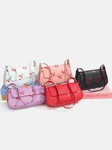 1个女童时尚简约单肩法棍包，草莓印花单肩包，时尚简约手提包，生日礼物，送礼佳品 - 2222草莓 - 查看 3
