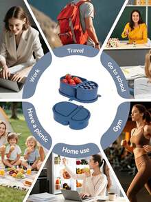 1pc Reusable Silicone Snack Box With Lid, Mini Double-Layer Microwave- Heating Lunch Box Set, Divided Storage Box Bento Box, Leak-Proof Small Food Storage Container With Lid, Macaron Color, Suitable For Outdoor Picnic, School - Multicolor - View 7