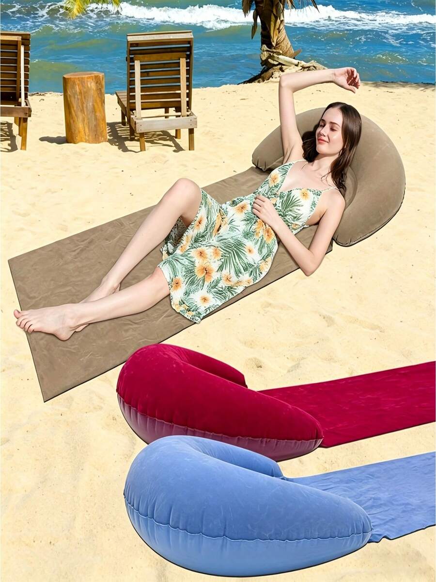 1pc Inflatable Beach Mat, Outdoor Inflatable Sleeping Pad, Hiking & Camping Ground Mat, Leisure Inflatable Air Mattress - Multicolor - View 1