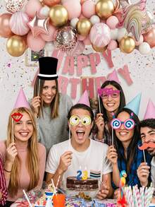 31pcs Birthday Party Photo Booth Props, Including Glasses, Hats, Ties, Mustaches, Lips And Other Creative Paper Photobooth Decorations, Suitable For Birthday Parties, Hawaiian Parties, Weddings And Graduations - Photo Props - View 2
