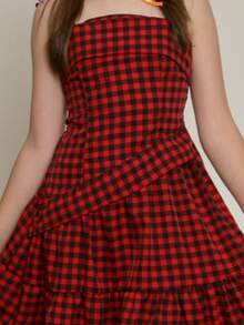 Checkered Dress For June Festivals, Girls, Pre-Teen, Teen, Junior, Children's/Youth Ages 10, 12, 14, 16 Years Old, Straps, Tie Back, Adjustable Elastic, Flared Skirt, Layers, June Festival Look, São João, Children's/Teen Clothing, Modern And Elegant Style, Classic Checkered Dress, Red, Black, Pink, Green, Loose Fit, Comfortable, Wide Skirt, Lightweight Movement, Soft, Breathable Fabric, Perfect Fit, Asymmetrical Dress, Girls, Teenagers, School Wear, Outings, Special Events, Birthdays, Beautiful, Practical, Versatile, Easy To Match With Boots, Sneakers, Sandals, Charming Look, Dress With Ruffle, Layered Hem, Perfect Fit, Elastic Doesn't Tighten, High Quality, Premium Finish, Reinforced Seams, Durable, Children's Clothing, Ideal Gift For Girls 10 To 16 Years Old, Casual Chic Style, Total Comfort - 紅色 - 查看 5