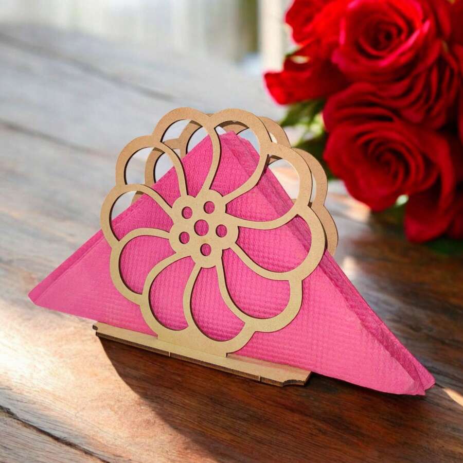 Servilleteros MDF Florales Armables DIY para Pintar Paquete de 10 Piezas (7 Diseños Disponibles) Decoración de Mesa Eventos Fiesta Boda Cumpleaños 10 x 10 cm - Flor ornamental 1001 - Ver 1