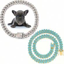 2pcs Classic Hip-Hop Pet Collar Made Of High-Quality Zinc Alloy Cuban Chain, Embedded With Fine Rhinestones For Exquisite Look, Adjustable And Comfortable Fit For Cats And Dogs, Fashionable - Multicolor - View 1