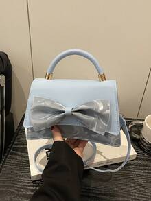New Minimalist Handbag, Fashionable Bow Design, Niche Chic, Versatile Shoulder/Crossbody Bag - Blue - View 11