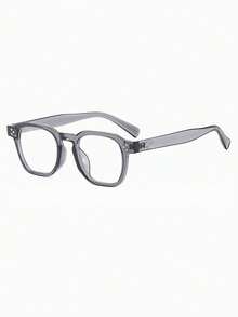 1 Pair Men's Transparent Gray Square PC Frame Plain Simple Personalized Rivet Retro Non-Prescription Glasses - Translucent Gray - View 3