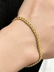 MONALLY Charmantes 18K Gold Weizenkette Armband für Herren, Edelstahl verstellbare Armkette, wasserdichter modischer Schmuck für Party und Alltag, perfektes Geschenk für Vater, Ehemann, Freund, Geburtstag, Jahrestag, Weihnachten - Kettenarmband - Übersicht 2