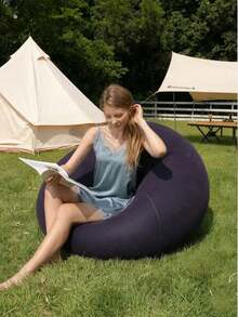 [2-7 Days Must Arrive] Inflatable Bean Bag Chair For Adults & Kids, Ultra Soft Flocked Inflatable Lazy Sofa, Portable Blow Up Chair For Movie Night, Living Room & Camping, Ergonomic Folding Lounger Couch For Indoor & Outdoor Use, Comfortable Gaming Chair, Heavy Duty Inflatable Sofa For Bedroom & Travel, Navy Blue - 彩色 - 查看 2