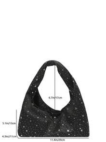 1个黑色春季新款星形图案极简尼龙法棍包，女士单肩腋下包 - 黑色 - 查看 7
