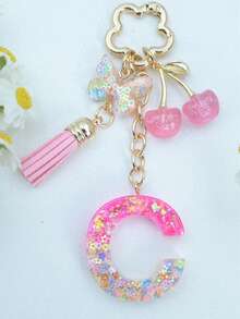 1pc Resin Flower Sequin Keychain, Suitable As Gift For Girlfriend - Pink - View 10