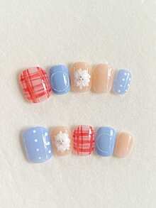 10片/套 短方形纯手工美甲贴纸，手绘冰花渐变格纹设计，柔和亮丽，适合日常美甲和节日派对礼物，是女孩理想的美甲护理产品，包含一套美甲贴纸 - Follow Your Heart - 查看 5