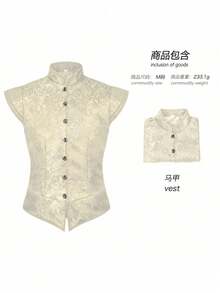 Men's Halloween Clothing, Retro Medieval Jacquard Cropped Vest, COS Performance Wear - 25801 Jacquard Vest Style 2 White - View 1