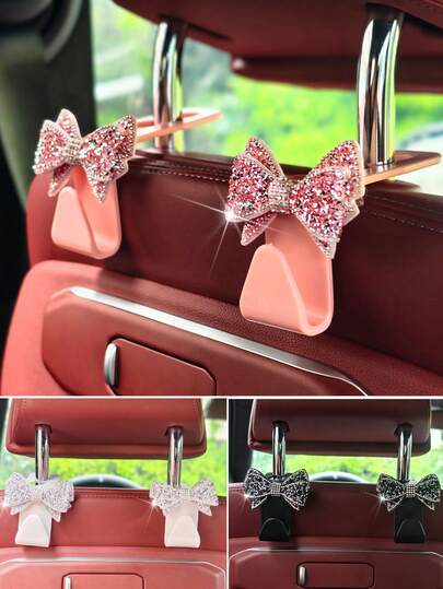 1pc/2pcs Full Diamond Shining Car Rear Hook Creative Interior Hook Car Invisible Seat Storage Hook