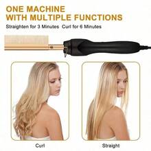 Electric Hair Straightening Comb - Portable, Travel-Friendly, Anti-Scald Straightener With Ceramic Heating - Dual-Function Styling Brush (For Curling & Straightening) - Suitable For Wet Or Dry Hair And Wigs - Unisex Design - Black - View 6