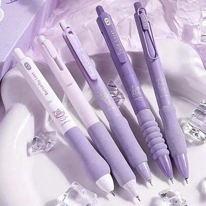 5pcs/Set Quick-Drying Retractable Ballpoint Pens, 0.5mm Brush Tip, Cs Cloud Grip, Black, Back To School Special Offer