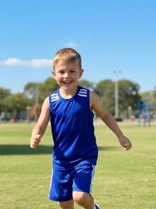Boys' Premium Soccer Jersey And Shorts Set With Sleeve Detail And Lightweight Fabric - 藍色 - 查看 6