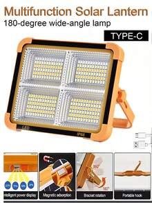1pc 18650-1200mAh Outdoor Solar Floodlight, Super Bright LED Emergency Lighting, USB Rechargeable Portable Flashlight, Suitable For Camping/Night Market/Travel/Blackout Lighting, Charging Emergency Outdoor Solar Portable Floodlight, Camping Night Market Stall Light, Small Yellow Light - Orange - View 3