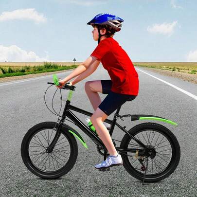 20 Inch 7 Speeds Child City Bike Kids Mountain Bike Double Disc Brake Bicycle (Black+Green)