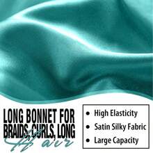 Double Layer Long Satin Bonnet For Sleeping Reversible Silk Bonnet For Long Hair Women Sleeping Cap With Tie Band Comfortable Soft Protect Your Hair 2026 New - 湖藍 - 查看 4
