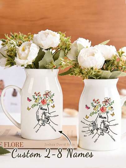 1pc Customized Flower Pot, Gift For Grandma, Mom, Mother's Day, Ceramic Vase, Home Decor, Gift For Book Lovers, Beautiful Room Decoration, Cute Vase, Essential For Home, Bookshelf, Bedroom, Living Room And Office, Gift For Women And Teachers - Similar To Valentine's Day, Wedding, Mother's Day Gifts