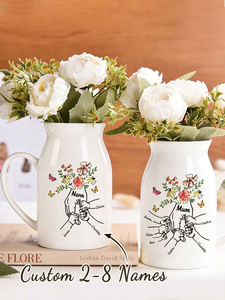 1个定制花盆，送给奶奶、妈妈、母亲节的礼物，陶瓷花瓶，家居装饰，送给爱书人的礼物，漂亮的房间装饰，可爱的花瓶，家居必备，书架，卧室，客厅和办公室，送给女性和老师的礼物 - 类似于情人节、婚礼、母亲节礼物