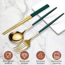 Set Peralatan Makan Stainless Steel 4 Buah yang Dapat Digunakan Kembali, Termasuk Garpu, Sendok, dan Sumpit, dengan Wadah Peralatan Makan Portabel, Cocok untuk Piknik, Berkemah, Kembali ke Sekolah, Perjalanan, dan Penggunaan Sehari-hari, Set Hadiah Peralatan Makan Minimalis Gaya Cina - - - View 3