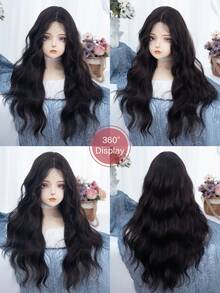 alicegarden 30-Inch Long Synthetic Wig Featuring A Natural Curly Hair Look A Stunning Black. Middle Part Design , It Is Crafted From Heat-Resistant Fiber To Ensure Durability. This False Hairpiece Is Perfect For Ms Daily Use, Offering A Natural And Realistic Appearance That Mimics It Is Also A Gift For Women. - Black - View 8