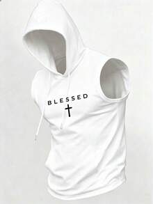 Men's Summer Fashion Casual Drawstring Hooded Vest - White - View 1