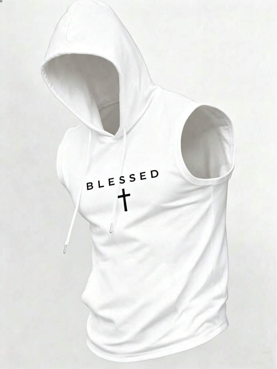 Men's Summer Fashion Casual Drawstring Hooded Vest - White - View 1