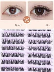 Lvcheryl 100 Clusters Glue-Free Fluffy Eyelashes With Tweezer,Self-Adhesive Lashes Set ,Natural Looking Soft Eyelashes Extension For Beginner Makeup Tools - C - View 5