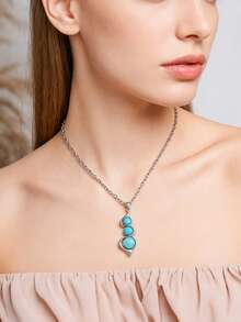 TopHanqi Bộ dây chuyền đá Turquoise phong cách Bohemian, mặt dây chuyền hình hoa rỗng và giọt nước hình học đính đá, đa năng cho trang phục thường ngày, tiệc tùng, hẹn hò và các sự kiện theo chủ đề. - Nhiều màu - Xem 2