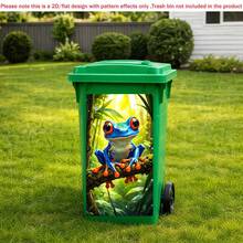 1pc 2D Flat Self-Adhesive Trash Can Sticker,Colorful Frog Trash Can Sticker, Cartoon Animal Bin Decal, Waterproof PVC Home Decor, PVC Material, Easy To Peel And Stick, Flat Art Sticker, Kitchen Storage - A - View 6