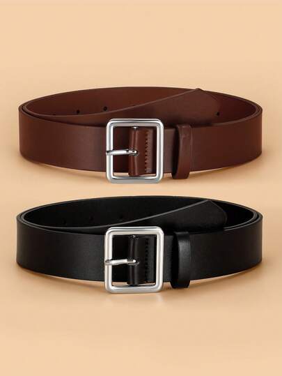 Bộ 2 chiếc thắt lưng giả da thời trang nữ, khóa kim loại - Thắt lưng thiết kế sành điệu, có size lớn, phụ kiện thường ngày | Thắt lưng thời trang | Chế tác tinh xảo, phù hợp cho mùa hè, đi học, công sở, làm quà tặng cho bạn gái, vợ, mẹ, phụ nữ, mặc hàng ngày, thanh niên, hoạt động ngoài trời